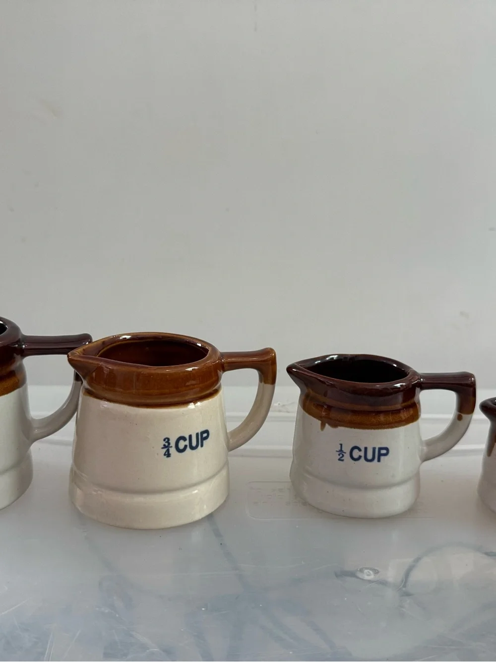 Vintage Measuring Cups Stoneware Ceramic Brown Glaze Set of 4 Farmhouse Kitchen